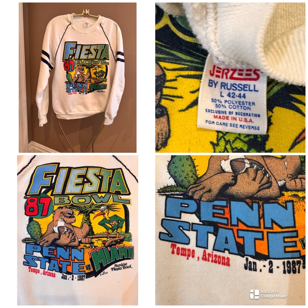 Vtg 87 Fiesta Bowl Penn State,Nittany Lions & Miami Hurricanes Sweatshirt RARE